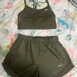 Nike Olive Green Sports Bra and Shorts Set